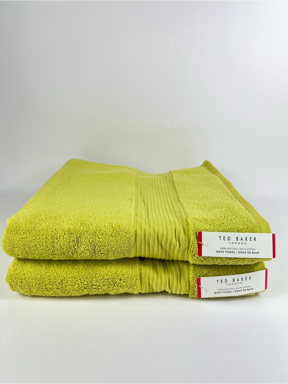 Ted Baker London Bath Towel Set Chartreuse Green Plush 100% Cotton 2 Pc NEW